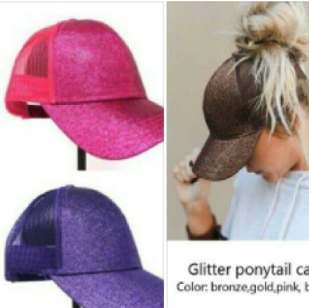 Womens glitter pony tail hats